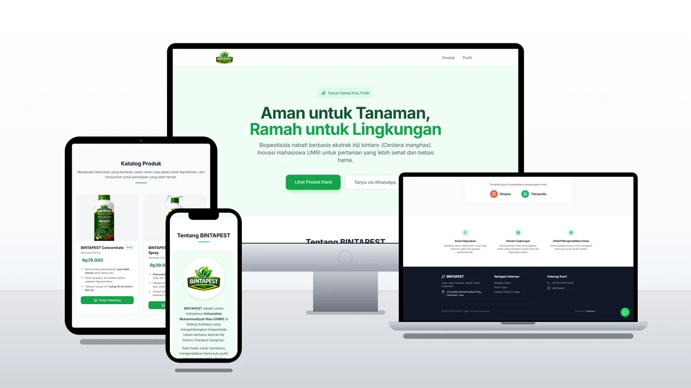 Website Bintapest, biopestisida nabati ekstrak biji bintaro