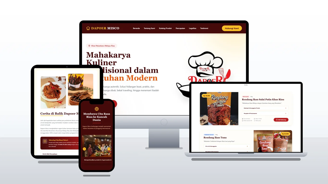 Company profile Dapoer Misco buatan DIJUMPER, tampil di layar desktop, laptop, tablet, dan ponsel